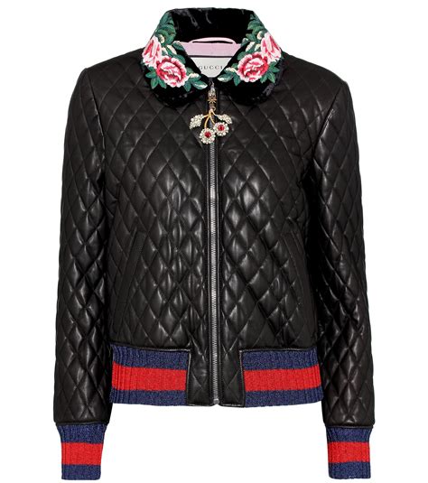 gucci leather jackets women|Gucci black diamond quilted coat.